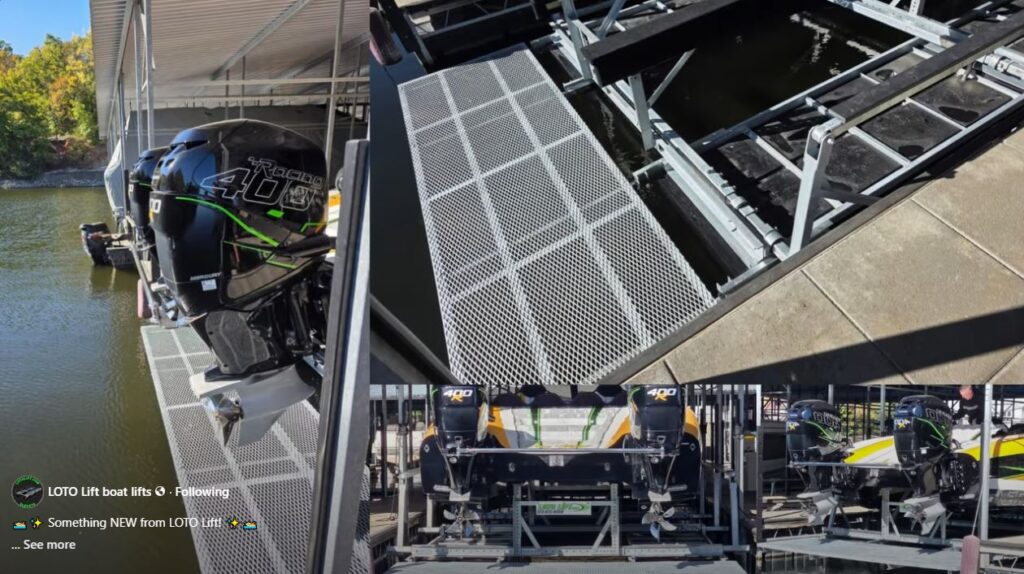Galvanized steel walkways on some floating boat lifts at Lake of the Ozarks